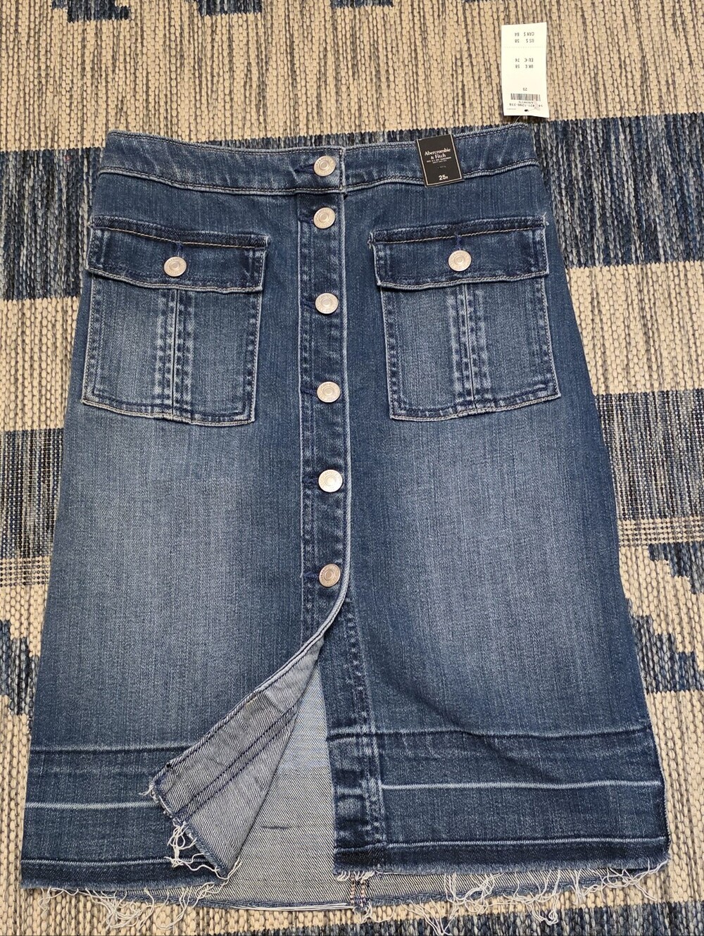 Abercrombie & Fitch Button-Front Dark Blue Denim Mid-lenght Skirt